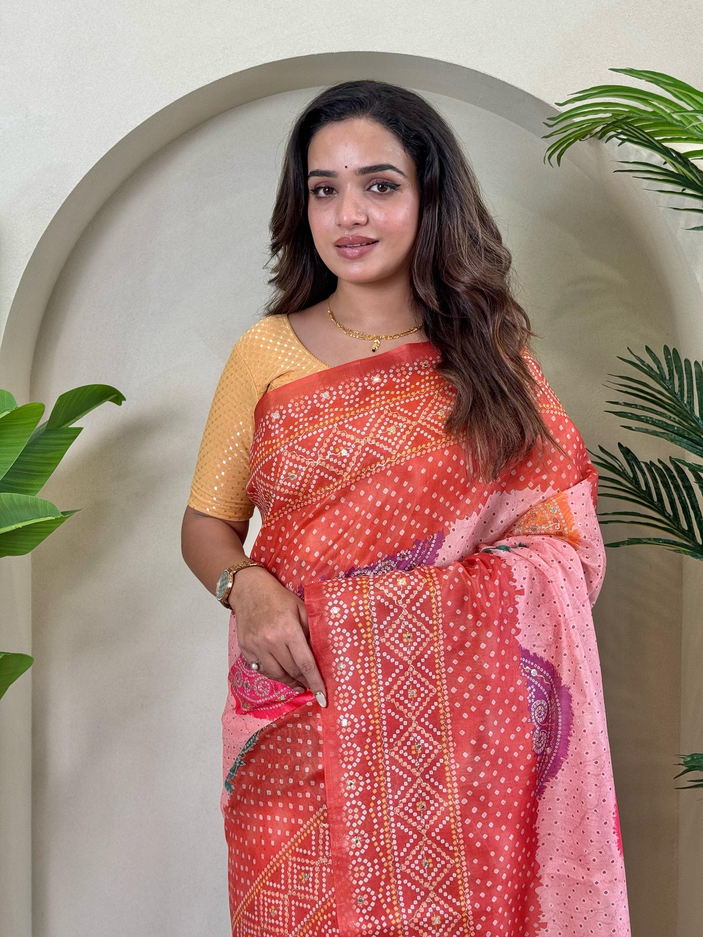 Multi Design Bandhani Print Red Color Exclusive Saree