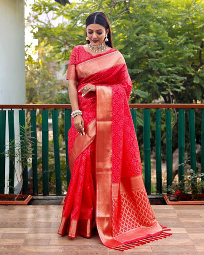 Red Color Bandini Patola Design Saree