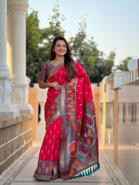 Red Color Patola Weaving Border Silk Saree