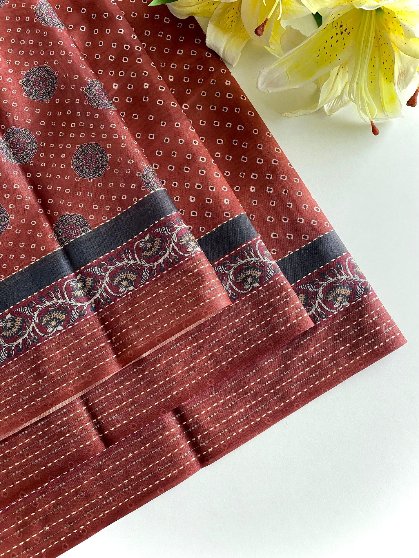 Delightful Bandhani Print With Work Red Color Saree