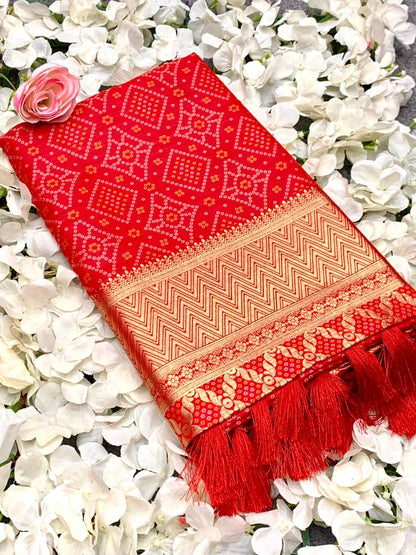Red Color Bandini Patola Design Saree