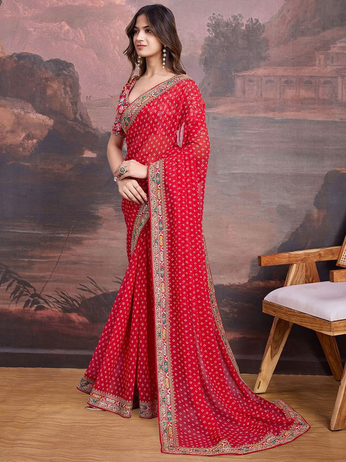 Red Bandhani saree for wedding and festive wear
