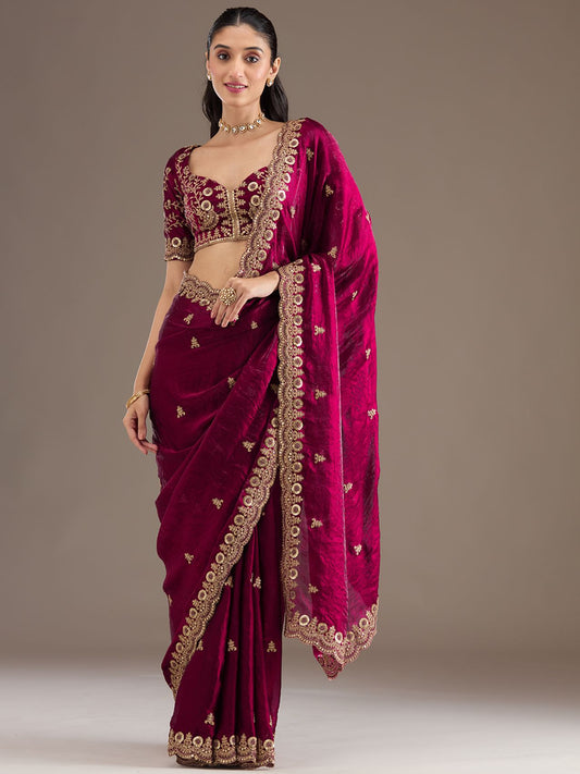 Apple Red Wedding Saree with Heavy Embroidered Blouse | Red Fancy Saree for Wedding & Bridal Wear