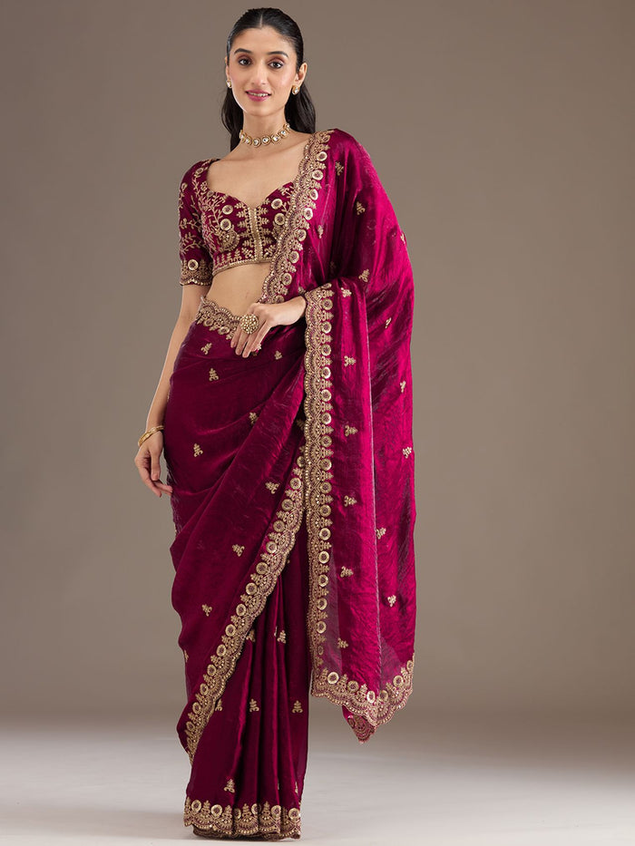 Apple Red Wedding Saree with Heavy Embroidered Blouse | Red Fancy Saree for Wedding & Bridal Wear
