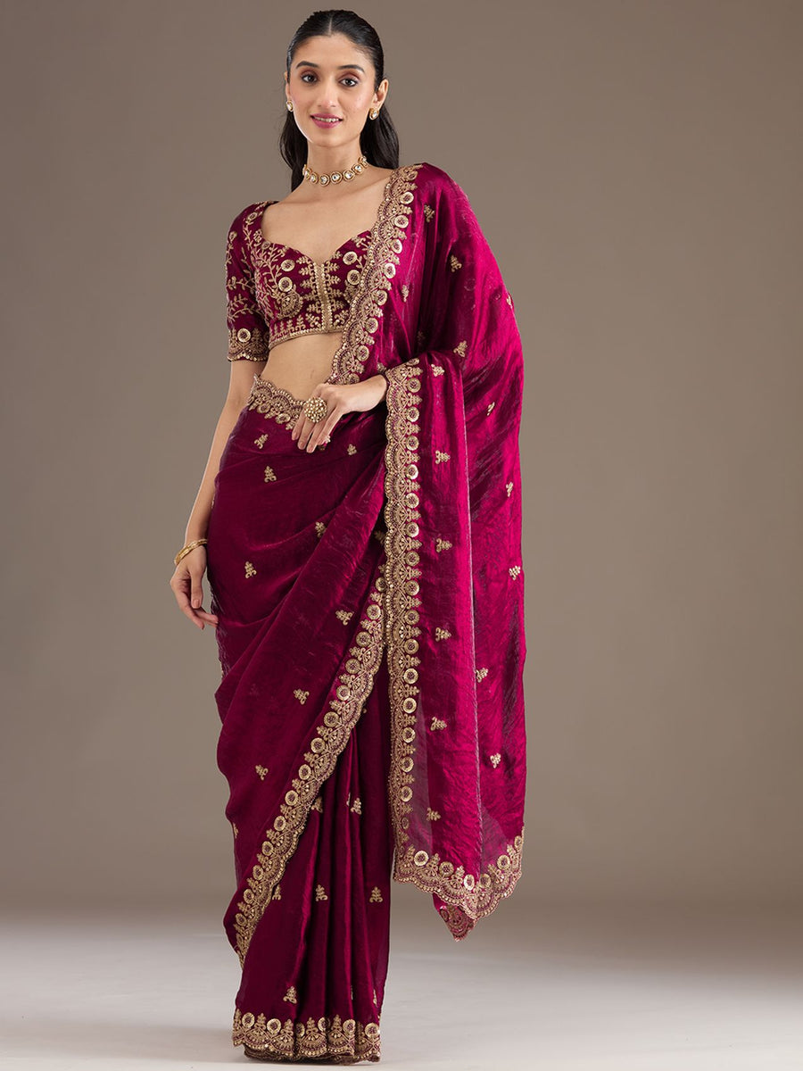 Apple Red Wedding Saree with Heavy Embroidered Blouse | Red Fancy Saree for Wedding & Bridal Wear