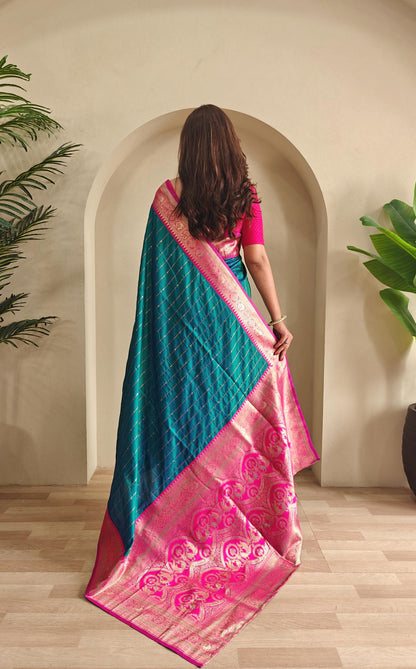 Casual Wear Teal Blue Color Paithani Silk Saree